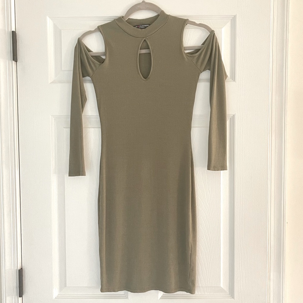 Long Sleeve Sage Cold Shoulder Mini Dress Medium